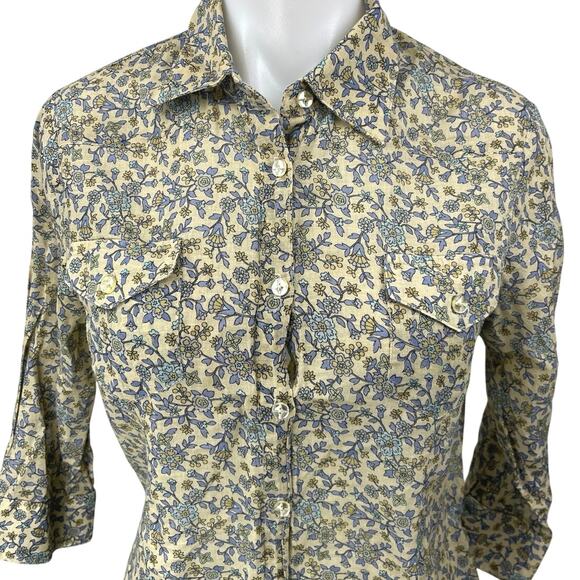 Anthropologie Odille Multicolor Floral 3/4 Sleeve Collared Button Up Shirt Top M - Picture 3 of 5